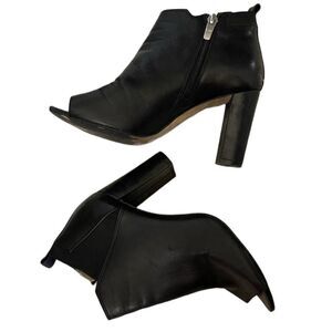 Marc Fisher Black Leather Open Toe Side Zip High Heel Ankle Booties Sz 6.5